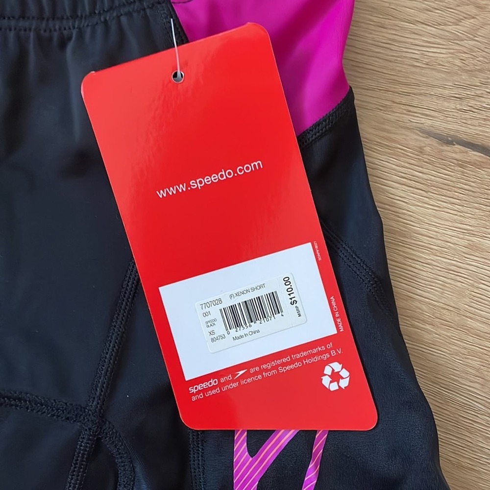 NWT Speedo Fastskin Xenon Tri Shorts Size XS Black Pink Tri Pad Bonded Leg Hem - Picture 8 of 14